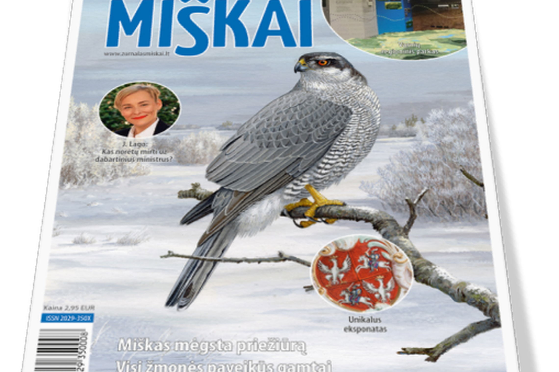 Žurnalo „Miškai“ 2022 metų sausio mėnesio viršelis. Pavaizduotas paukštis ant šakos.