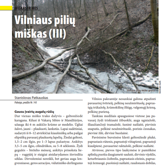 Žurnalo „Miškai“ 2022 metų sausio mėnesio numerio puslapiuose, publikuotas Vilniaus pilių rezervato tyrėjo Stanislovo Patkausko straipsnio „Vilniaus pilių miškas“ tęsinys