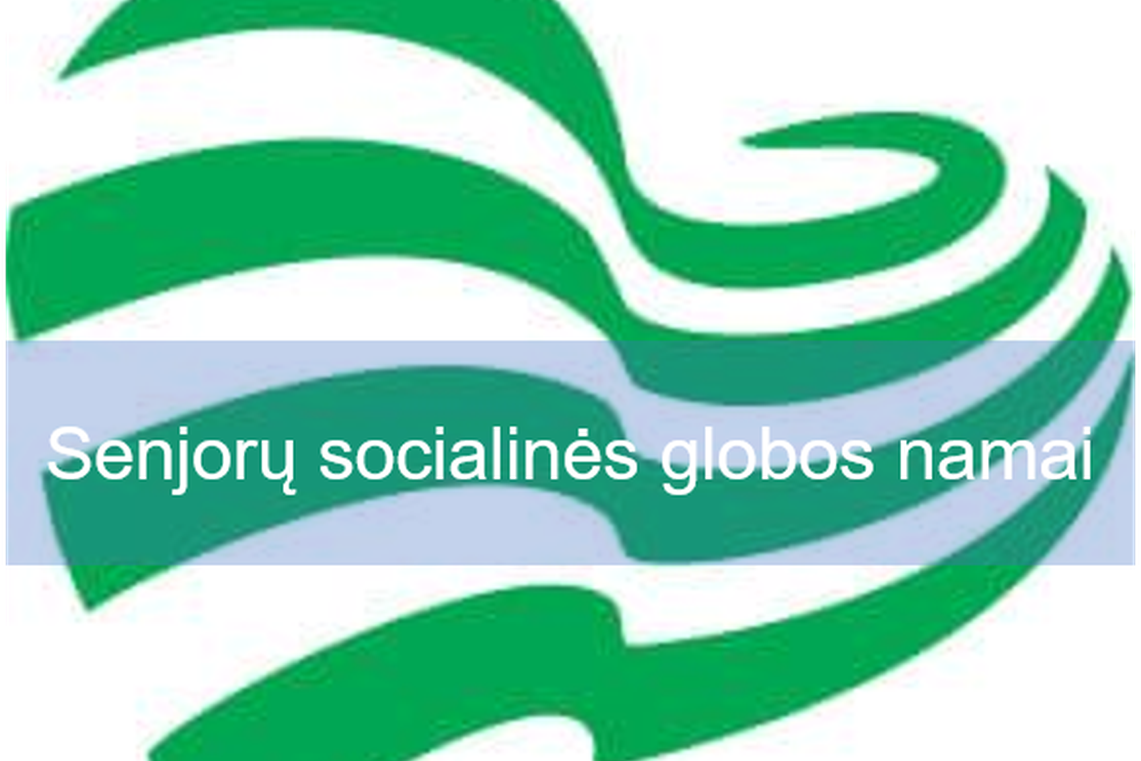 Senjorų socialinės globos namų logotipas ( keturios žalios bangelės) su pavadinimu per vidurį.