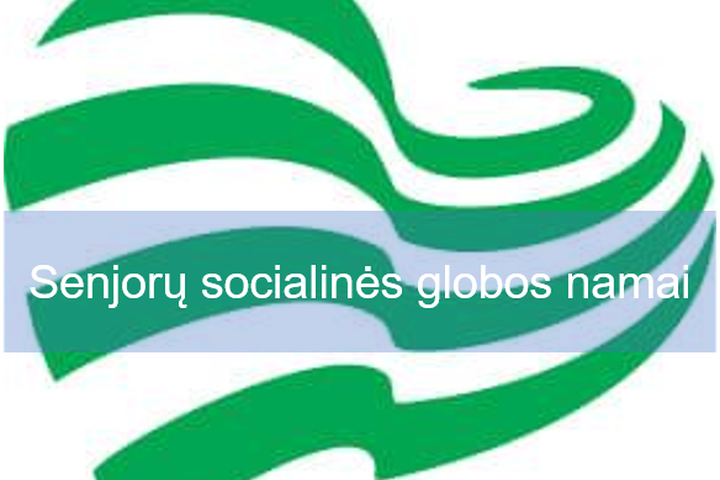 Senjorų socialinės globos namų logotipas ( keturios žalios bangelės) su pavadinimu per vidurį.