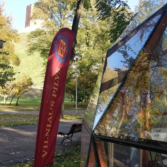 Vilniaus pilių kupolas iš šono. Kairėje matosi Gedimino bokštas.