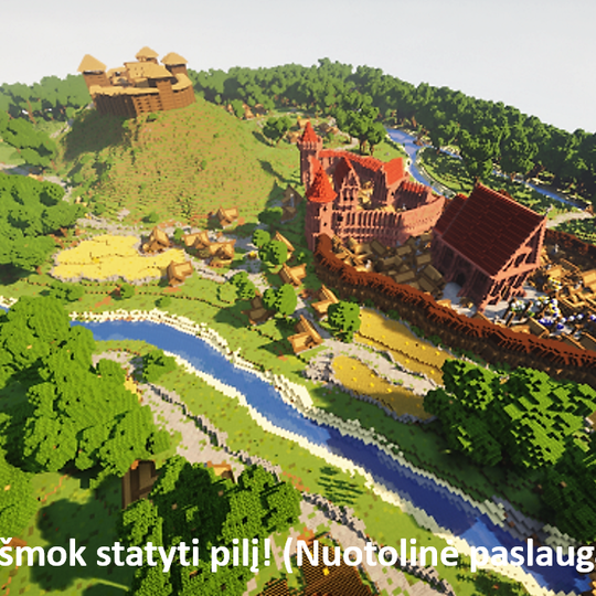 Vilniaus pilys iš viršaus Gedimino valdymo laikotarpiu Minecraft žaidime. 