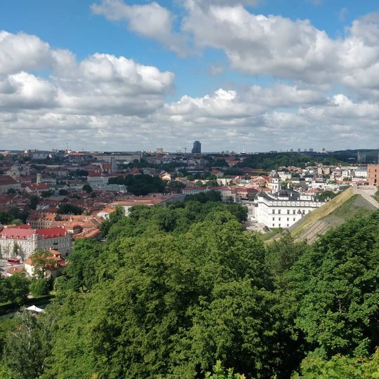 Vilniaus panorama ir Gedimino kalnas nuo Trijų Kryžių kalno.