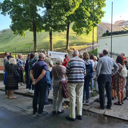 Ekskursija tęsėsi prie Senojo arsenalo. Čia laikyti pabūklai.