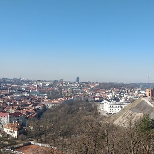 Vilniaus panorama nuo Trijų Kryžių kalno. Matosi Žemutinė ir Aukštutinė pilies teritorija.