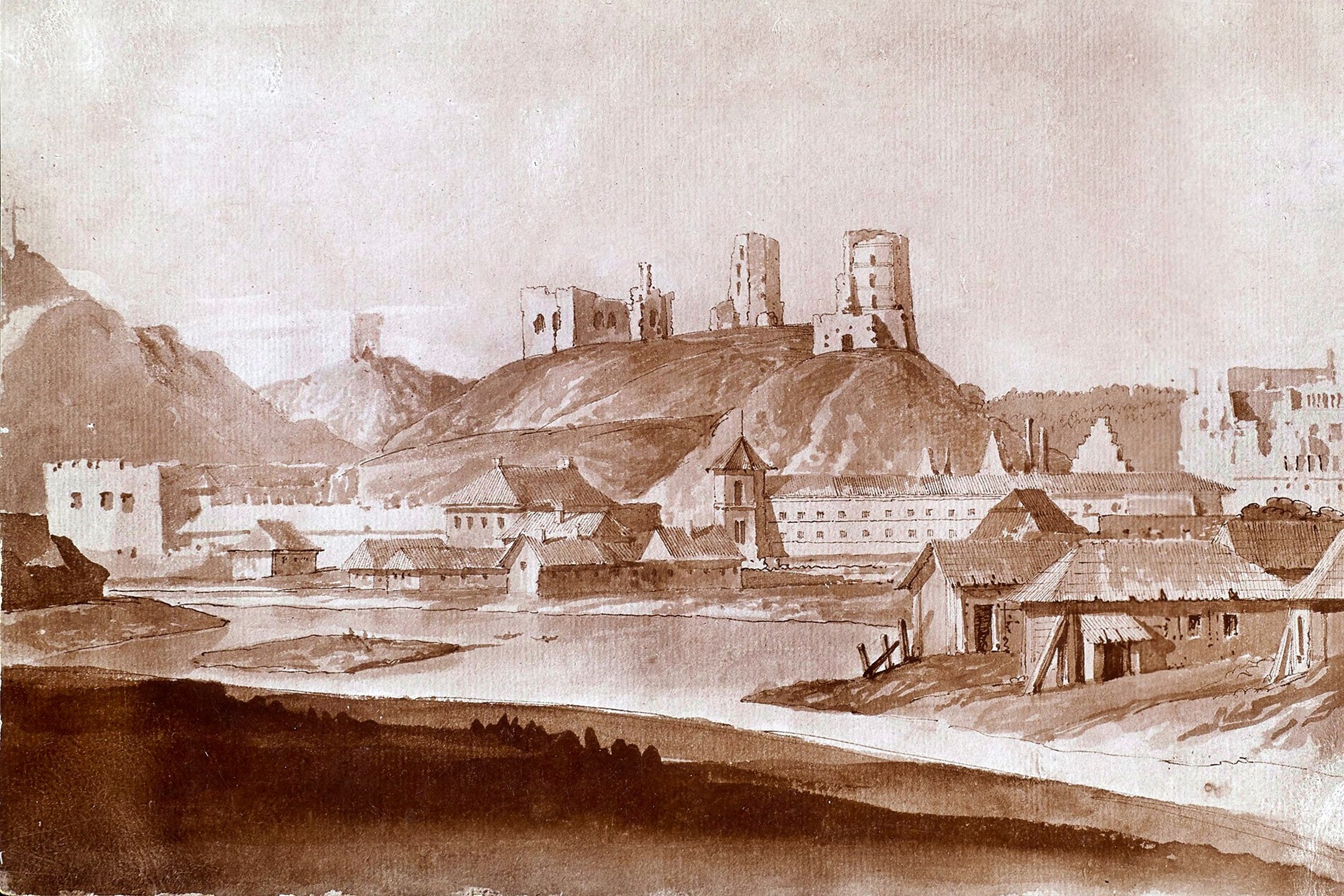 Pranciškaus Smuglevičiaus piešinys: Vilniaus pilys iš šiaurės pusės, 1785 metai. 