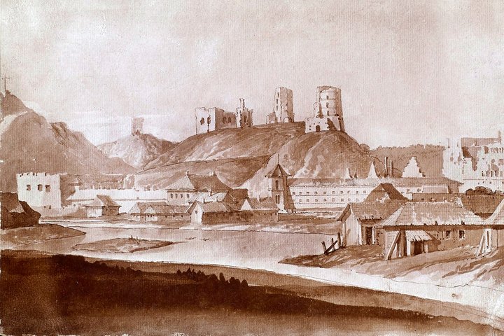 Pranciškaus Smuglevičiaus piešinys: Vilniaus pilys iš šiaurės pusės, 1785 metai. 