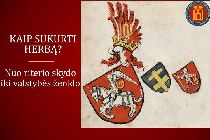Raudona skaidrė, vaizduojanti LDK herbus.