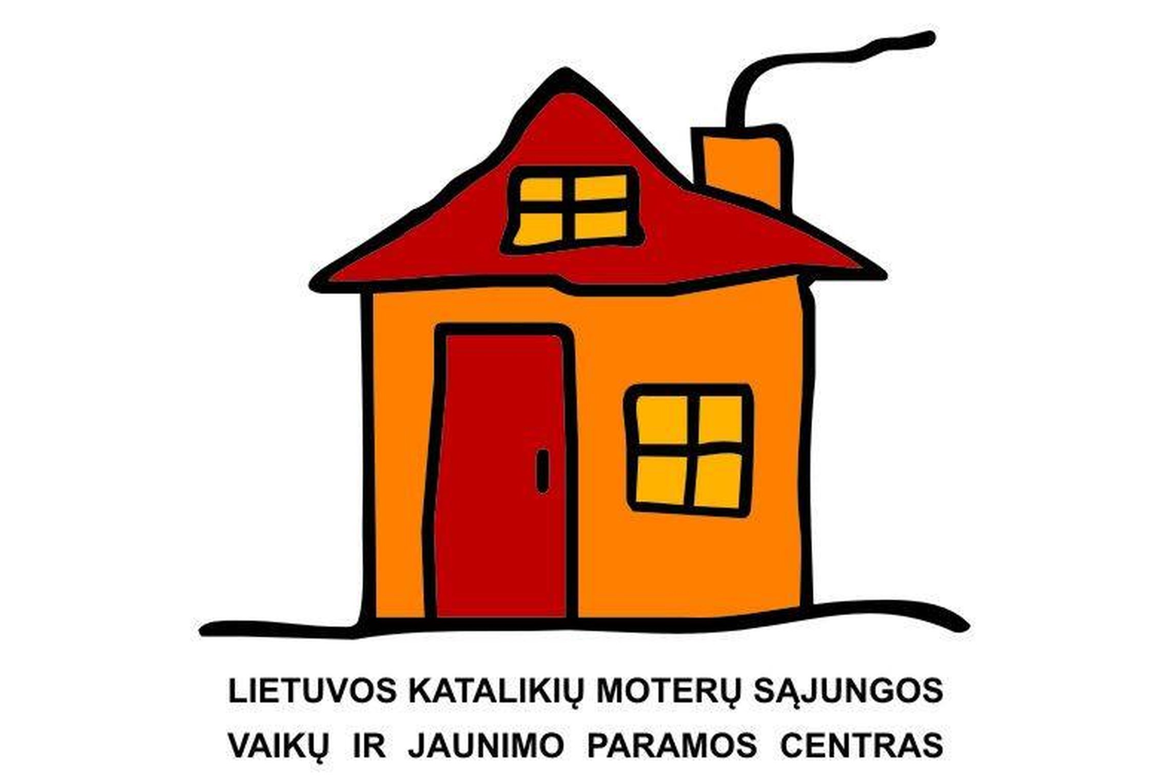 Lietuvos katalikių moterų sąjungos vaikų ir jaunimo paramos centro logotipas, kuriame pavaizduotas nupieštas namukas.