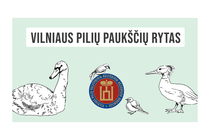 Renginio afišą su keturiais skirtingai plokščiais. Centre Vilniaus pilių rezervato logotipas.