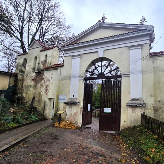 Nuotraukoje vaizduojami Bernardinų kapinių vartai. Viena vartų pusė pravira, matosi kapinių dalis. Taip pat akį patraukia gražus akmeninis gatvės vedančios į kapines grindinys. Dangus debesuotas, prie kapinių vartų guli lapų krūva. Gamila manyti, kad nuot