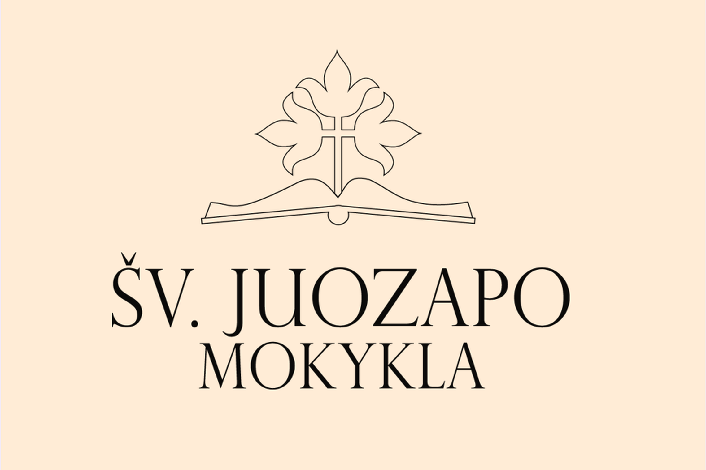 Paveikslėlyje matomas Šv. Juozapo mokyklos logotipas. Jame vaizduojama atversta knyga, virš kurios iškyla stilizuotas kryžius, integruotas į medį ar liepsną primenančią formą. Po simboliu didžiosiomis raidėmis užrašyta: ŠV. JUOZAPO MOKYKLA  Fonas šviesiai