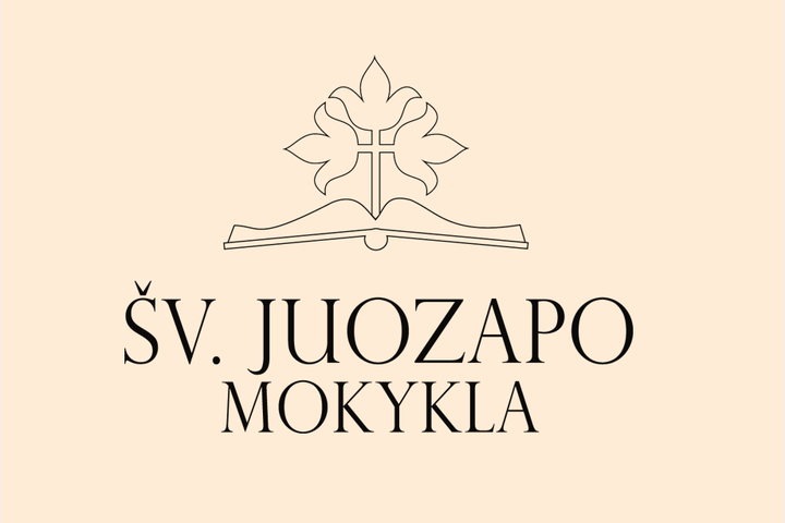 Paveikslėlyje matomas Šv. Juozapo mokyklos logotipas. Jame vaizduojama atversta knyga, virš kurios iškyla stilizuotas kryžius, integruotas į medį ar liepsną primenančią formą. Po simboliu didžiosiomis raidėmis užrašyta: ŠV. JUOZAPO MOKYKLA Fonas šviesiai