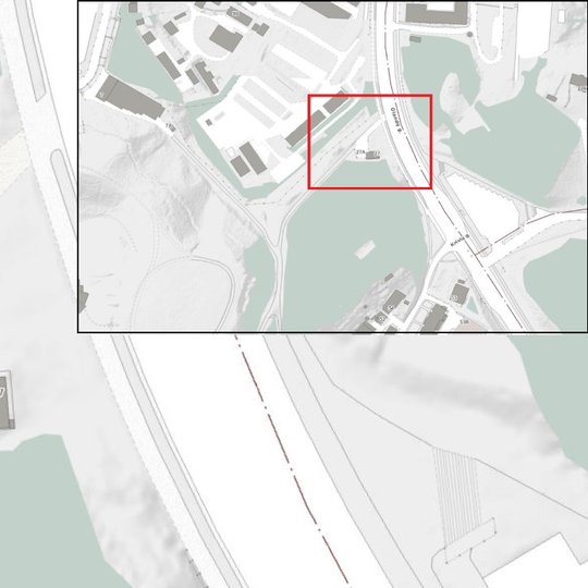 Biotualetas planuojamas pastatyti Olandų g. 27A aikštelėje. Planas ir raudonu kvadratu pažymėta vieta.