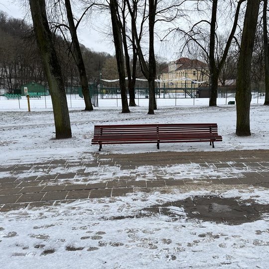 Sumontuotas naujas lauko suolas Pilių parke.