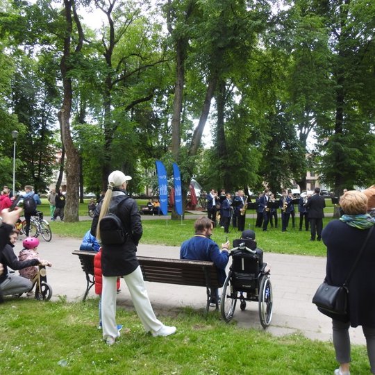 Pučiamųjų orkestro muzikantai koncertavo tiesiog ant pievos.