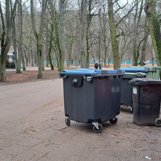 Nufotografuota prieš tai aplink konteinerius besimėtę šiukšlės.