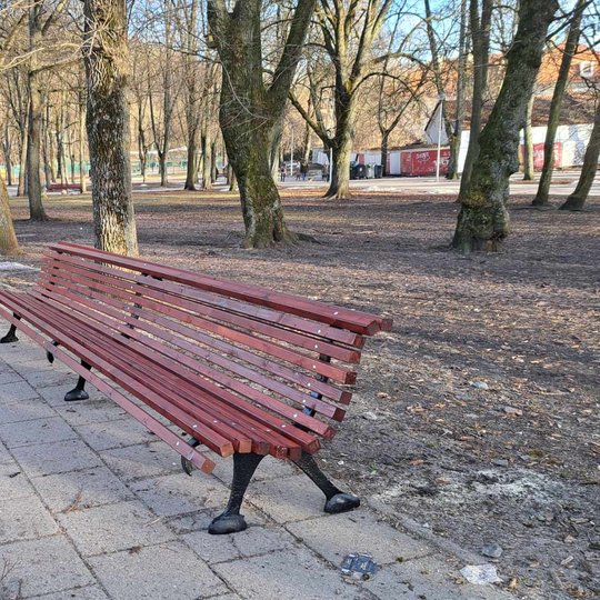 Atnaujintas suolas pietinėje Gedimino pilies kalno papėdėje.