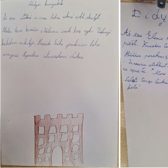 Du vaikų ranka rašyti laiškai kunigaikščiui Gediminui.