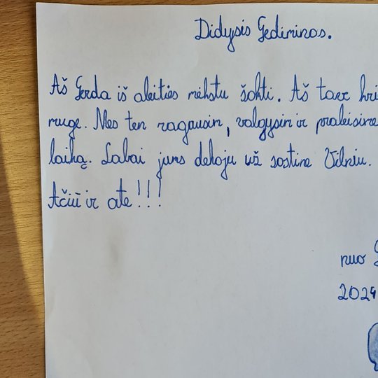 Vaiko laiškelis valdovui Gediminui.