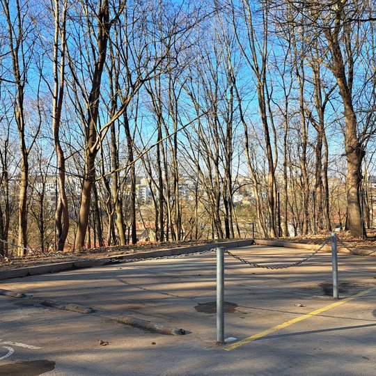 Kovo šeštąją fotografuota neįgaliųjų stovėjimo aikštelė, kurios rezervuotų vietų kuolai jau ištiesinti ir sutvirtinti, į pamatą priberta skaldos.