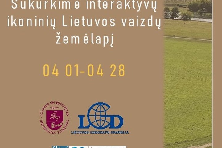 "GeoNight" informacinis plakatas. Iki balandžio 28 dienos sukurkime interaktyvų ikoninių Lietuvos vaizdų žemėlapį.