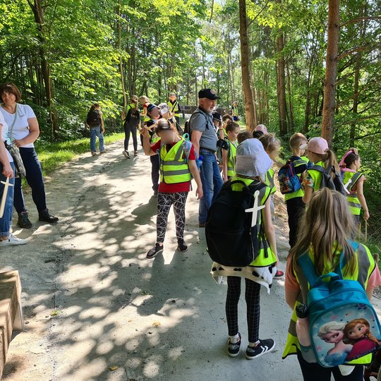 Antrokai su edukatoriumi "ieško" Kreivosios pilies pėdsakų Trijų kryžių kalne.