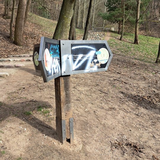 Prieš tai tos pačios rodyklės buvo apipurkštos graffiti dažais. Šiuos grafičius valome su savanoriais.