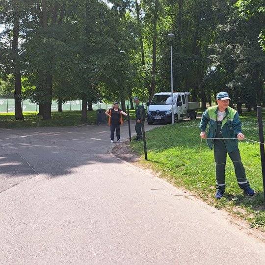 Ecoservice darbuotojai įrengia apsaugą rytinėje Gedimino pilies kalno papėdėje.