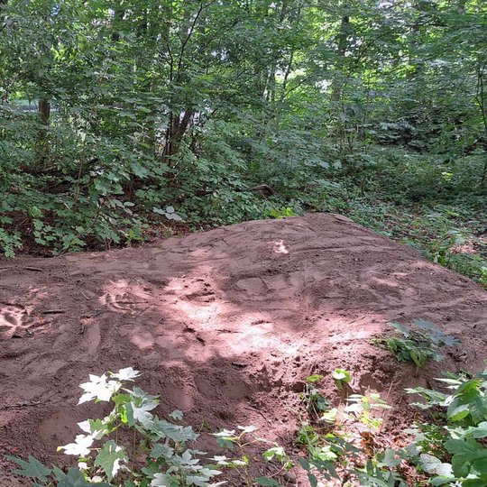 Sutvarkyta buvusio tualeto vieta prie Bevardžio kalno. Atrodo, kaip supiltas kapas.