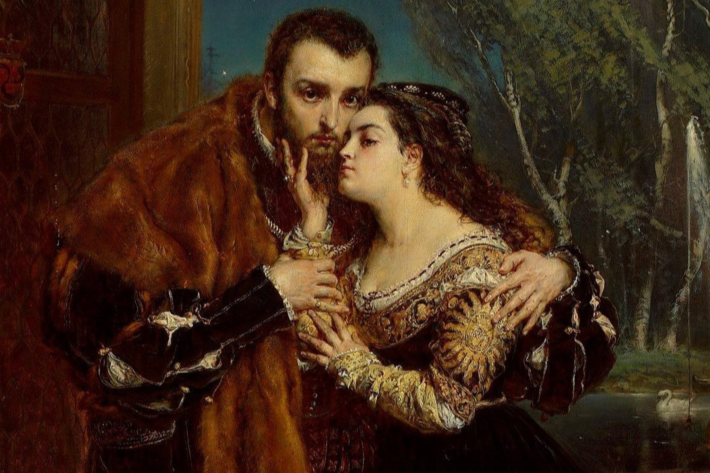 Istorinis paveikslas, vaizduojantis Barborą Radvilaitę ir Žygimantą Augustą. Jie stovi apsikabinę – valdovas vilki prabangų kailinį apsiaustą, o Barbora – puošnią renesansinę suknelę su siuvinėjimais. Moteris švelniai liečia valdovo veidą, o fone matyti p