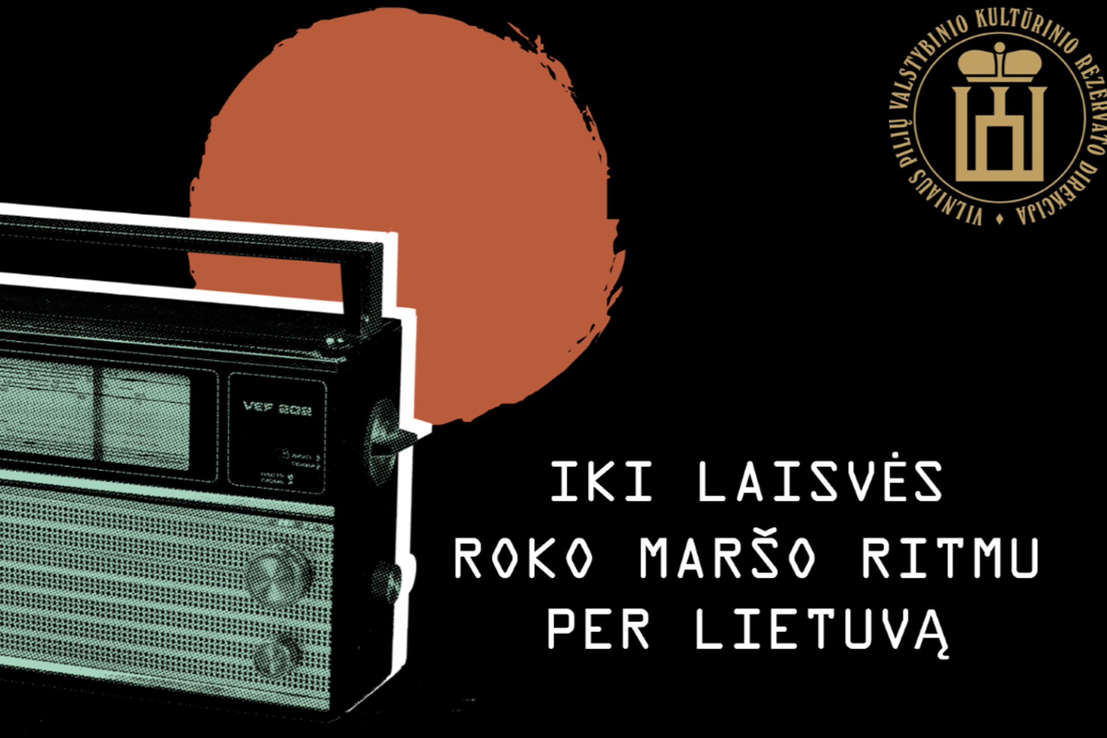 „Retro“ stiliaus paveikslėlyje, juodame fone, kairėje pusėje vaizduojamas žalsvas senovinis radijo imtuvas, o už jo – oranžinis apskritimas. Dešinėje pusėje baltomis raidėmis užrašyta: „Iki laisvės roko maršo ritmu per Lietuvą“. Viršutiniame dešiniajame k