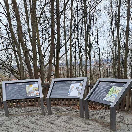 Trys informaciniai stendai Vilniaus pilių teritorijoje stovi ant akmenimis grįsto tako, tarp lapų nuklotų medžių. Stendai pristato įvairias istorines temas – karinę inovaciją, apgulties psichologiją ir prekybą. Stenduose yra tekstas lietuvių bei anglų kal
