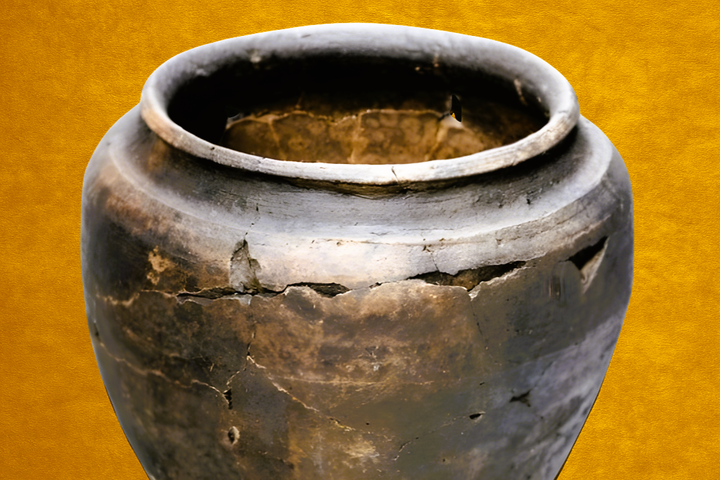 XIV a. pab. – XV a. pr. molinio puodo nuotrauka ir auksinis fonas.
