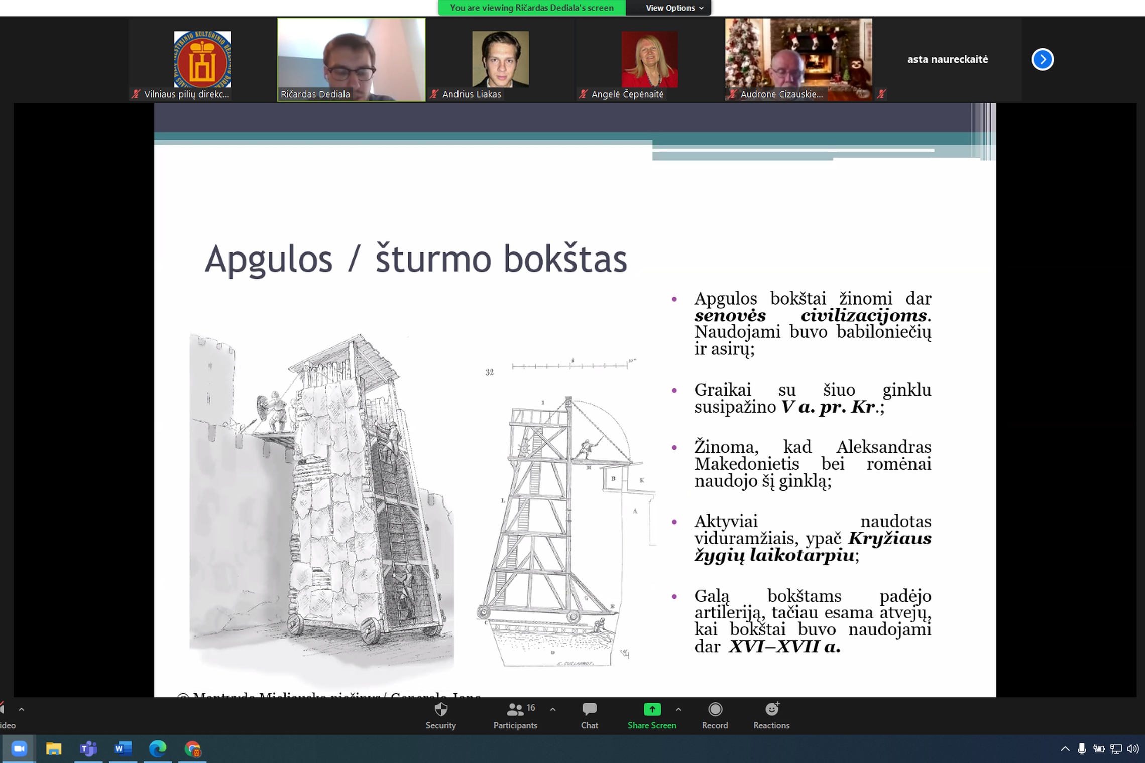 Ričardo Dedialos virtualios paskaitos skaidrė kompiuterio ekrane.