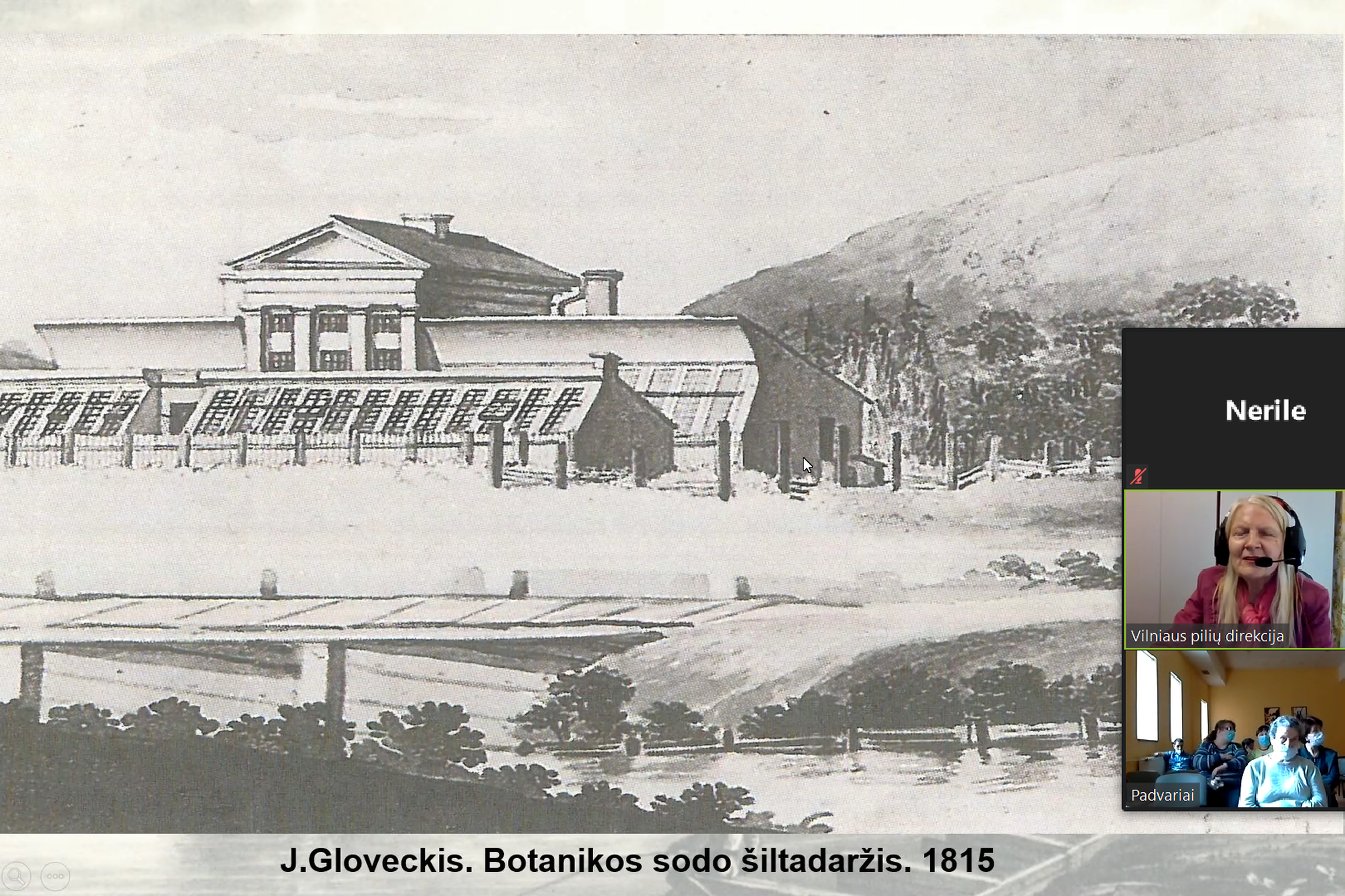 Vilniaus universiteto botanikos sodo oranžerijos prie Vilnios upės. Sena graviūra.
