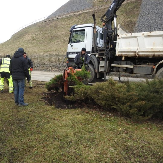 Gedimino kalno papėdėje su kranu yra iškasami didžiuliai kazokiniai kadugiai.
