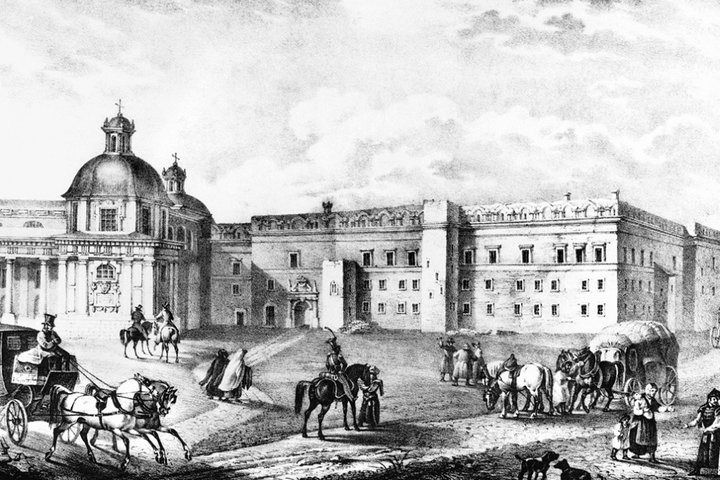  Piešinyje pavaizduotas Vilniaus pilių gyvenimas. Fone Valdovų rūmai ir Vilniaus katedra. Kairėje prašmatni karieta su ristele šuoliuojančiais žirgais. Dešinėje kelionės ekipažas su keičiamais žirgais. Būrelis žmonių kažką didkutuoja, keli žmonės eina į V