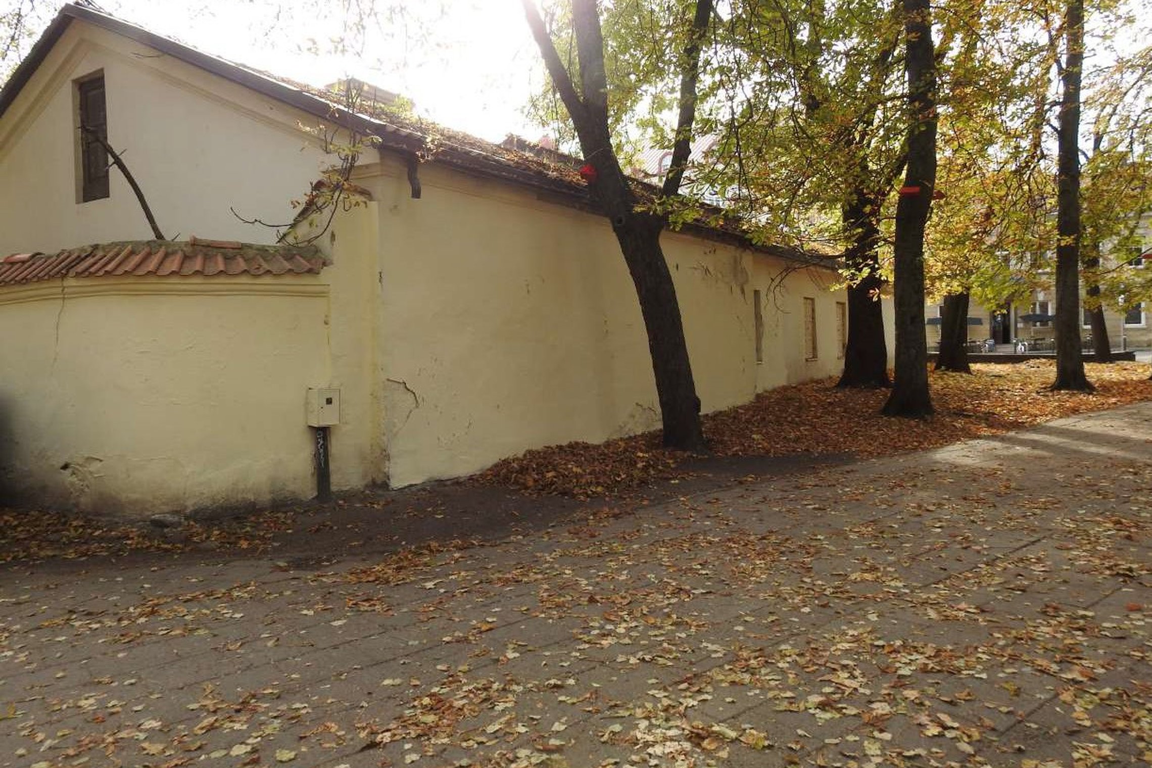 Neišterliota Kirdėjų rūmų siena. Ką tik pašalinti grafffiti piešiniai, esantys ant Kirdėjų rūmų.