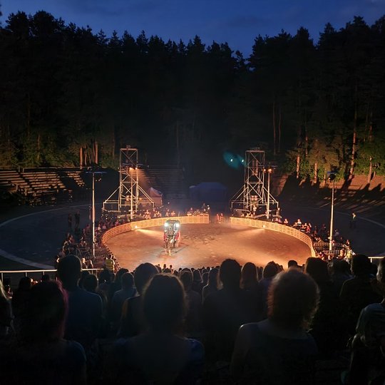 Du vyrai ir viena mašina. Geležies ir kūno kontrastas, roboto inteletas ir emocijos. Dainų slėnio estrados scena ir joje vyksta šiuolaikinė korida.  Nuotraukoje vaizduojamas pasirodymas apskritime lauke, apsuptame žmonių – žiūrovų. Apskritimo vidus, kuria