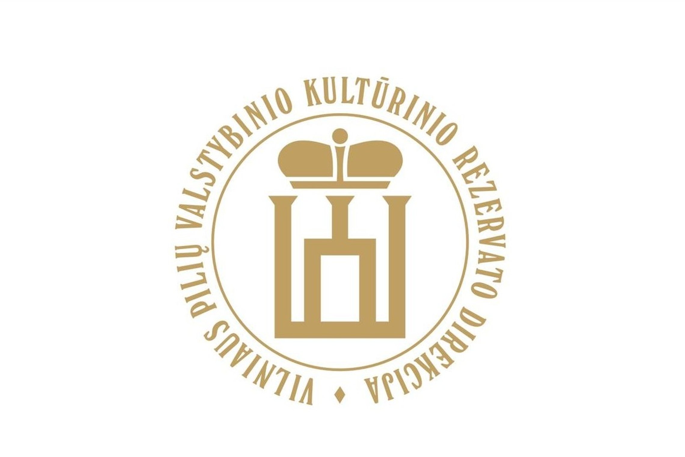 Iliustracijoje Vilniaus pilių rezervato logotipas, kurio centre yra tokie ženklai - Gedimino stulpai ir didžiojo kunigaikščio kepurė.