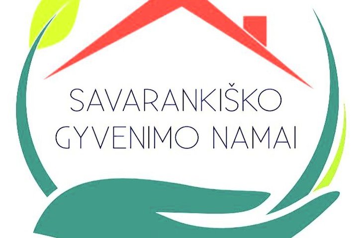 Savarankiško gyvenimo namų logotipas vaizduoja ištiestą ranką ir liaunus augalų daigus.