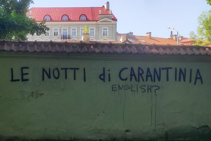 Ant Kirdėjų rūmų ansamblio tvoros „puikuojasi“ graffiti piešiniai ir užrašai. Vienas iš jų yra „Le Notti di Carintinia“.