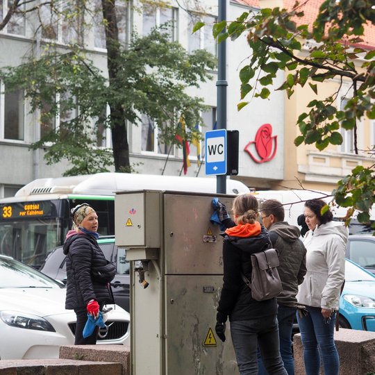 Savanoriai valo grafičius nuo elektros paskirstymo skydinės tarp Sereikiškių parko ir Barboros Radvilaitės gatvės