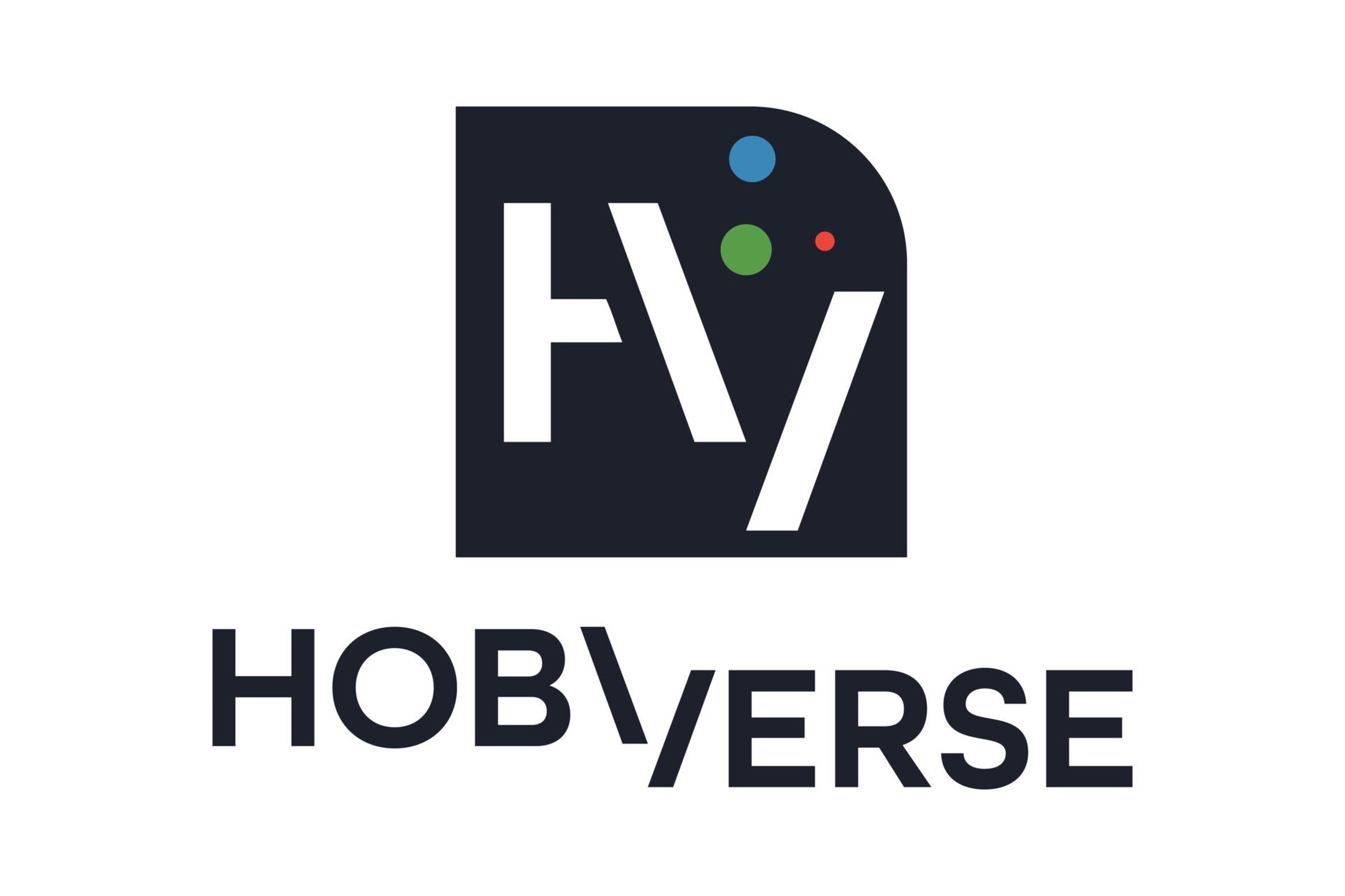 Nuotraukoje Hobiverse logotipas su šūkiu. Stilizuotos raidės ir ornamentai.